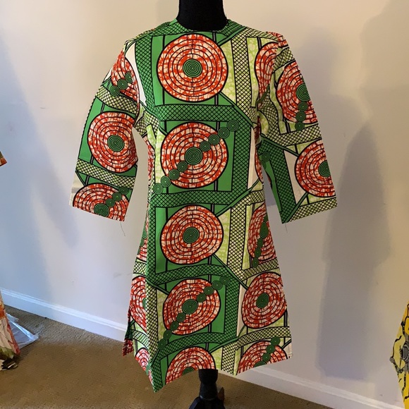 Ankara cotton wax material mini dress with head tie and nose mask. - Picture 7 of 8